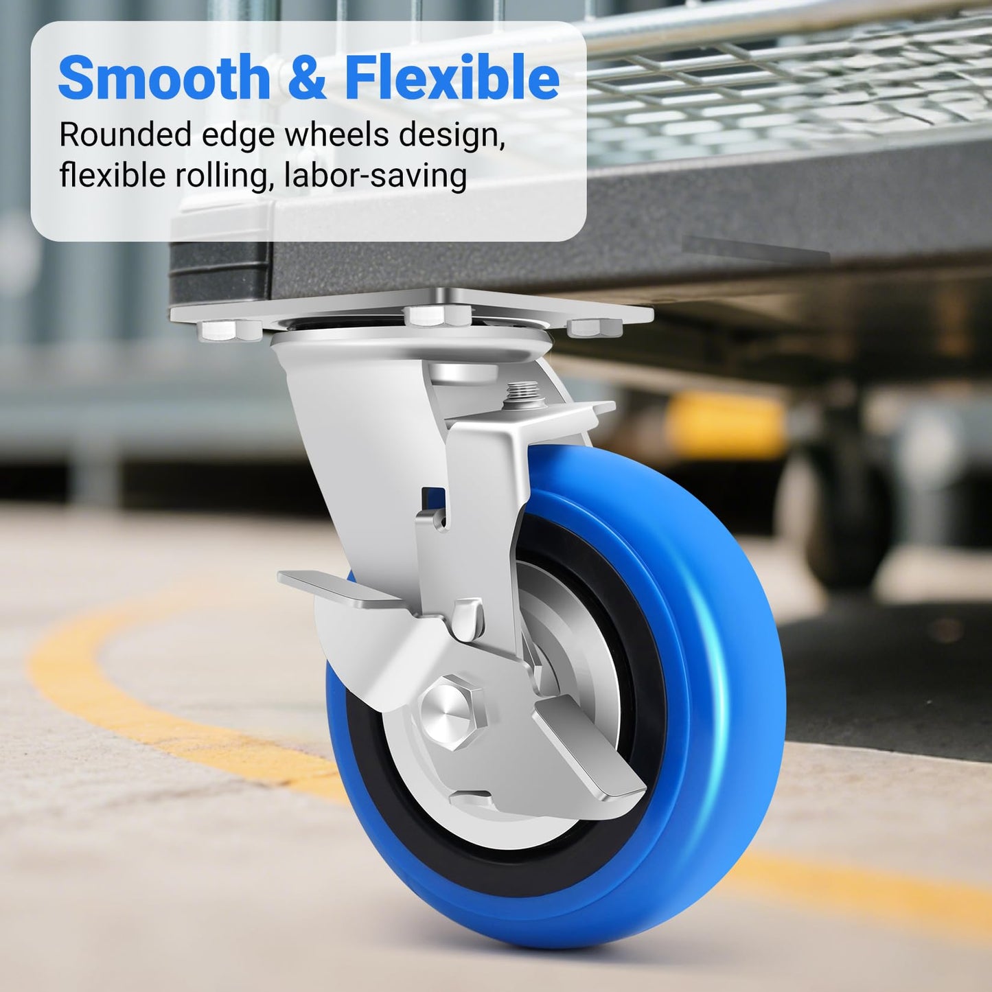 W B D WEIBIDA 6 Inch Heavy Duty Casters Set of 4, Smooth Rolling Caster Design for Cart Wheels, 4500 LBS Industrial Grade Castors with Upgraded Thickened Bracket, Durable Castors (2 Brake & 2 Rigid)