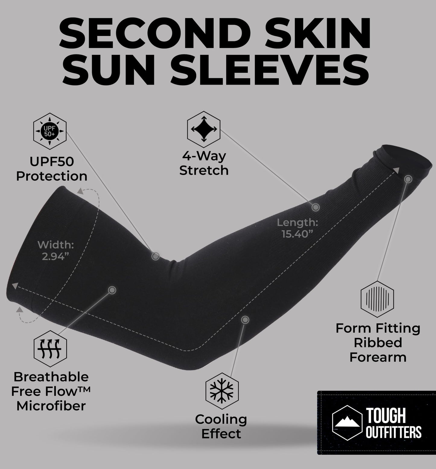 Tough Outdoors UV Arm Sleeves for Men Women - Sun Protection Sleeves - Compression Golf Baseball Cooling Tattoo Arm Sleeve
