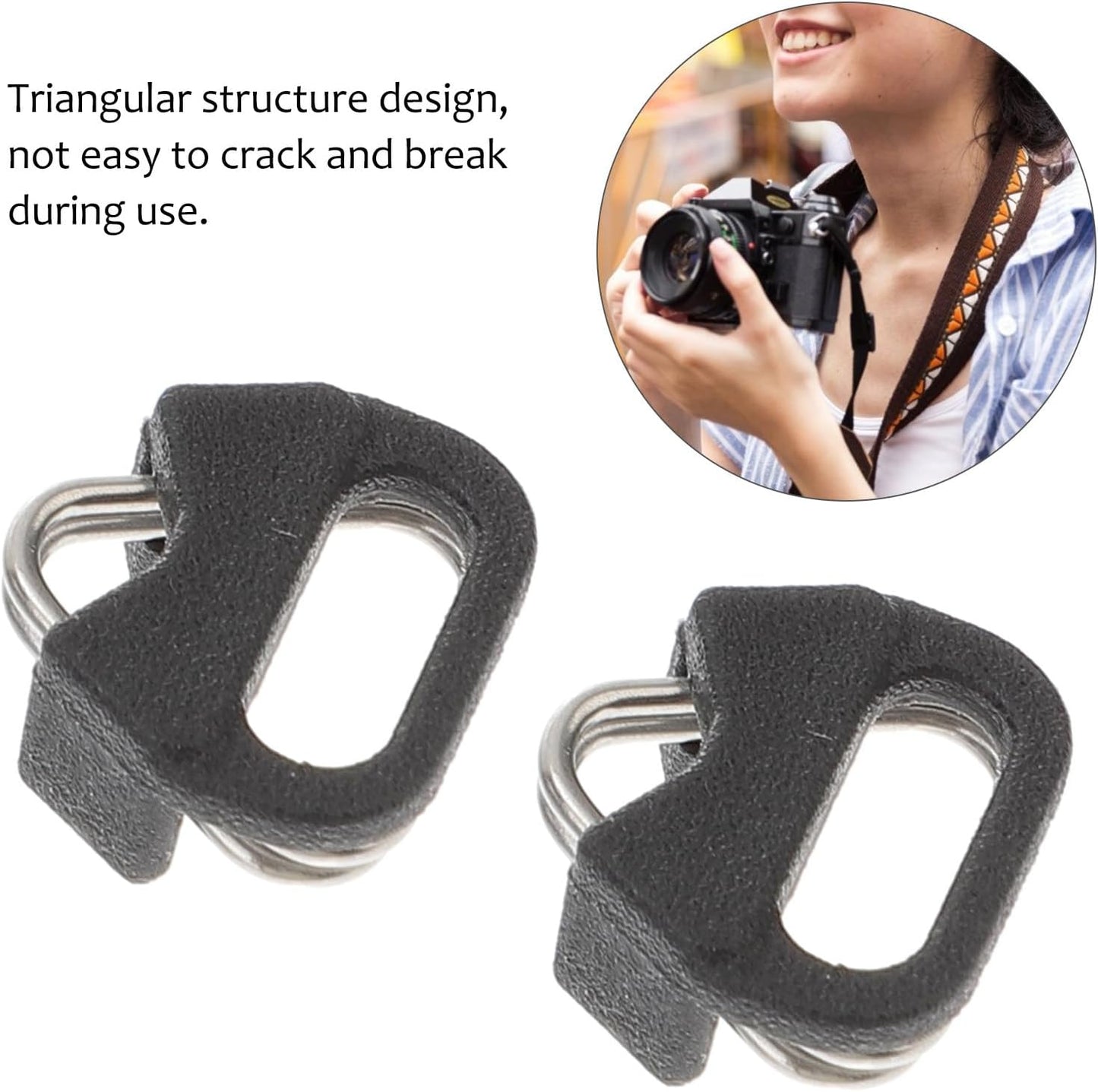 4 Sets Metal Triangle Split Ring Hooks for Camera Straps with Brackets, Heavy-Duty Triangle Ring Hooks for Mirrorless