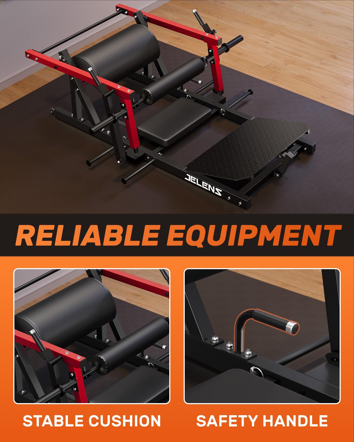 JELENS J-HT10 Hip Thrust Machine, 800LB Glute Bridge Machine with Weight Holder, Heavy Duty Plate-Loaded Butt Workout Equipment, Glute Trainer for Home Gym (Red, Hip Thrust Machine)