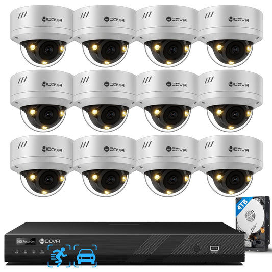 4COVR 16 Channel Security Camera System Businesses, 4K 16CH NVR & 4TB HDD, 12X 5MP IK10 Dome PoE IP Cameras IP67 Outdoor, Smart Color Night Vision, 2-Way Audio, Person/Vehicle Detection, LY54FA5M1612