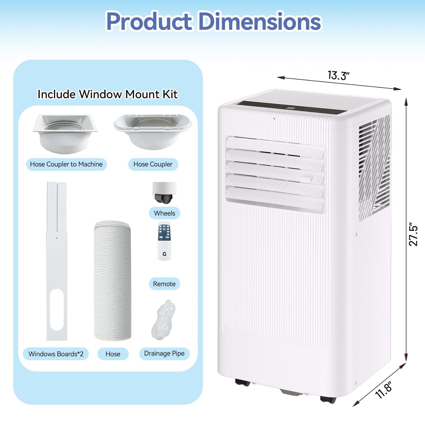10,000 BTU Portable Air Conditioners, 4-in-1 Cool, Fan, Dehumidifier, Sleep, Covers Up to 450 Sq.Ft, 24H Timer, Remote, Easy Install for Bedroom, Living Room, Basement, Workspace