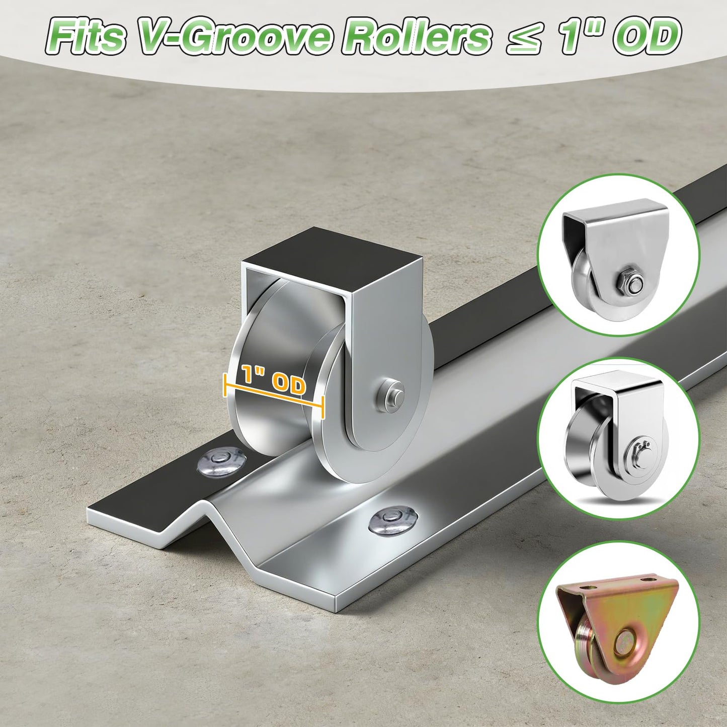 24 ft Galvanized V Track, 6 x 4 ft Sections, Inverted V Track for 1" OD V-Groove, Sliding Gate Rollers, Heavy Duty Driveway Sliding Gate Track, Includes Stainless Steel Hammer Drive Anchors