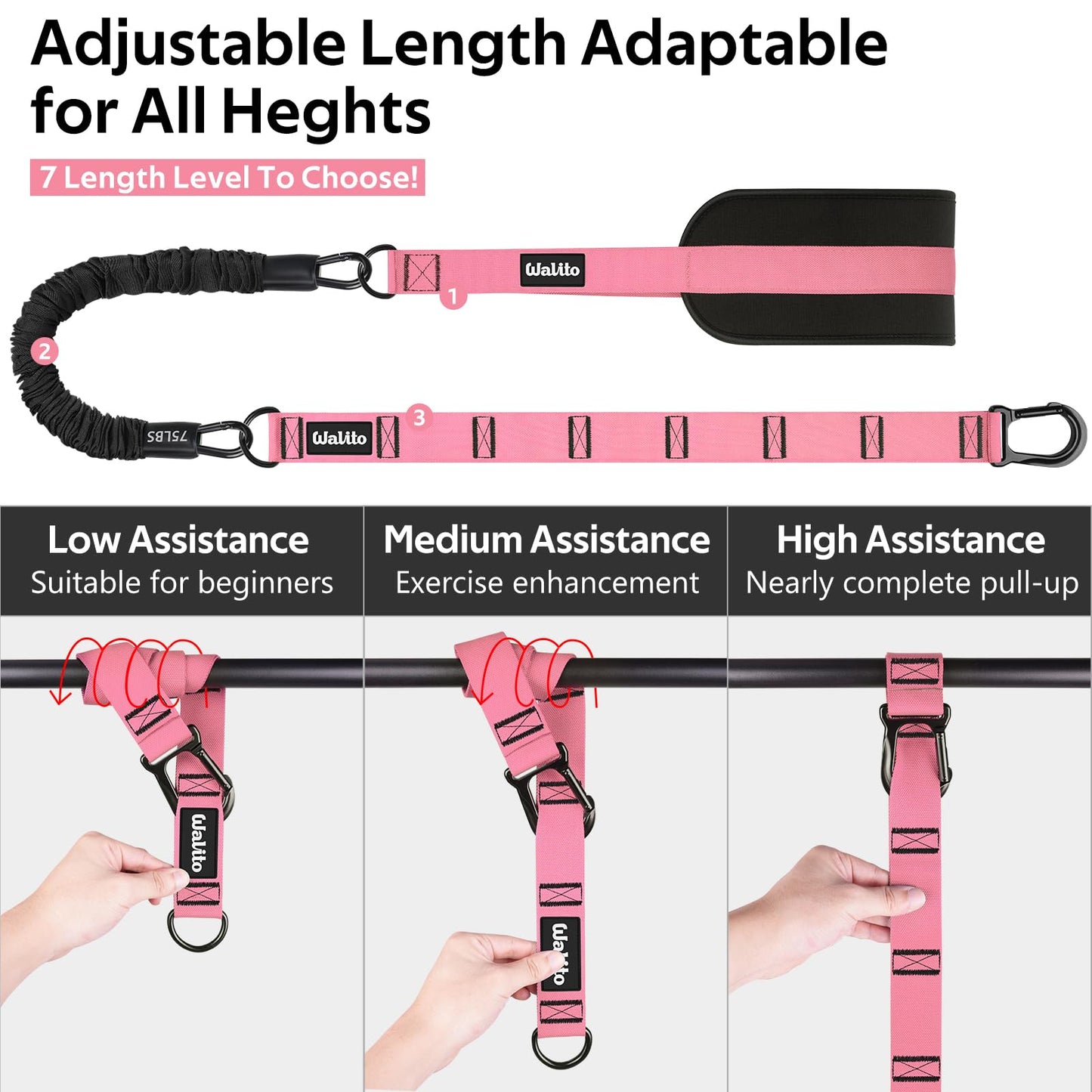 Pull Up Assistance Bands Set, Heavy Duty Adjustable Pull Up Assist Band with Feet Rest, Strength Training Bands for Home Gym Fitness, Pull-Up Bar, Calisthenics and Body Stretching