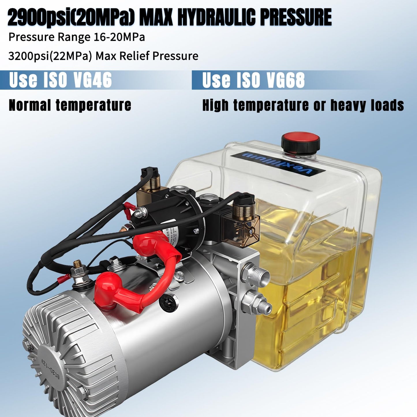 Vexillium 3 Quart Hydraulic Power Unit, Double-Acting Electric Hydraulic Pump, DC 12V 3200 PSI, Plastic Reservoir for Dump Truck & Dump Trailer Hydraulic Systems
