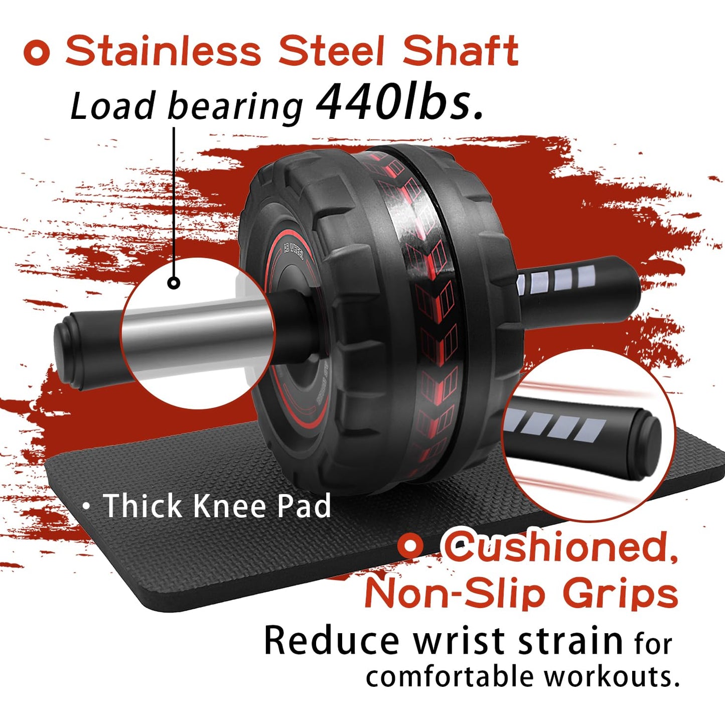 FEELCAT Ab Roller Wheel,Stable Wide Wheel For Beginner,Men,Women,Abs & Core Workout Equipment For Home Gym With Knee Pad,Abdominal Wheel For Full-Body Strength Training (Red wide wheel)