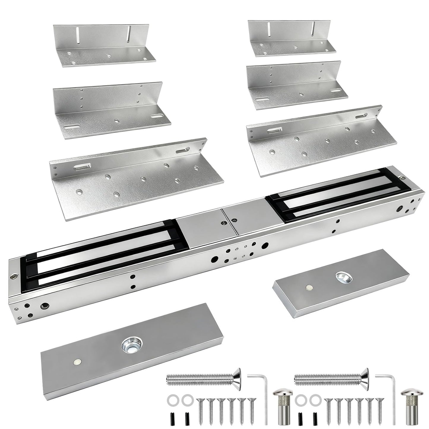 Double Door Electromagnetic Lock with Z and L Bracket 350KG 800LBS Holding Force 5-Wire with Signal Feedback Double Door Magnetic Lock 12V DC Fail Safe NC Mode for Access Control System
