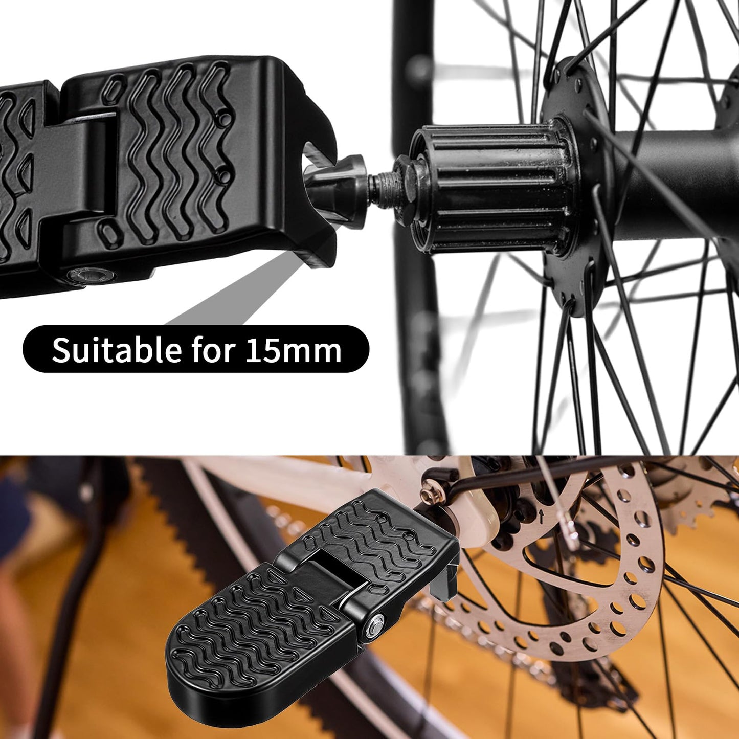 Afcabakila 2Pcs Aluminum Alloy Foot Pegs for E-Bike & Mountain Bike, 4.3 x 1.8 Inch Non-Slip Passenger Peg for Road Bike & BMX Accessories, Folding Rear Pedals, Durable, Space-Saving