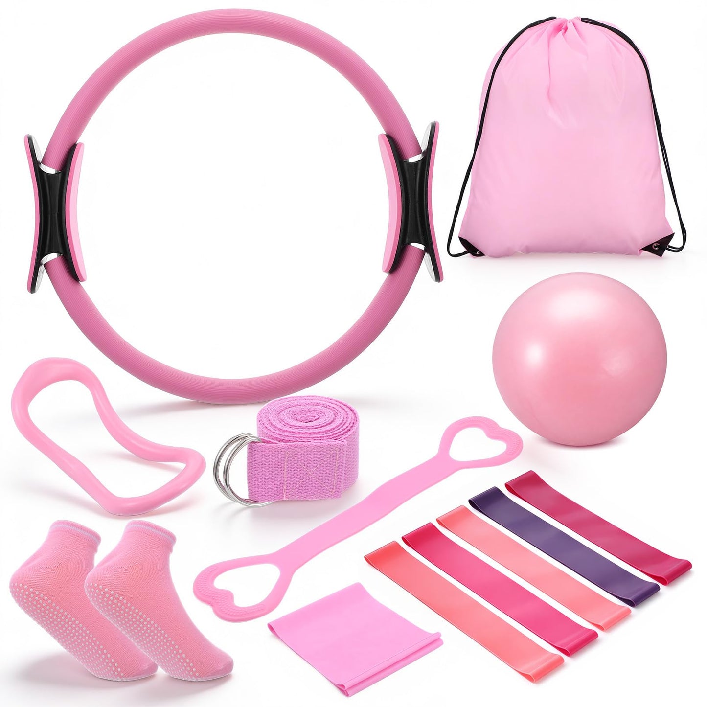 MSHHDK Workouts Pilates Equipment Set Pilates Kit for Home with Ring and Ball Resistance Bands Yoga Strap Socks Bag Guide Pilate Essentials Kit for Women Gym Home Starter Pilate Workout Kits