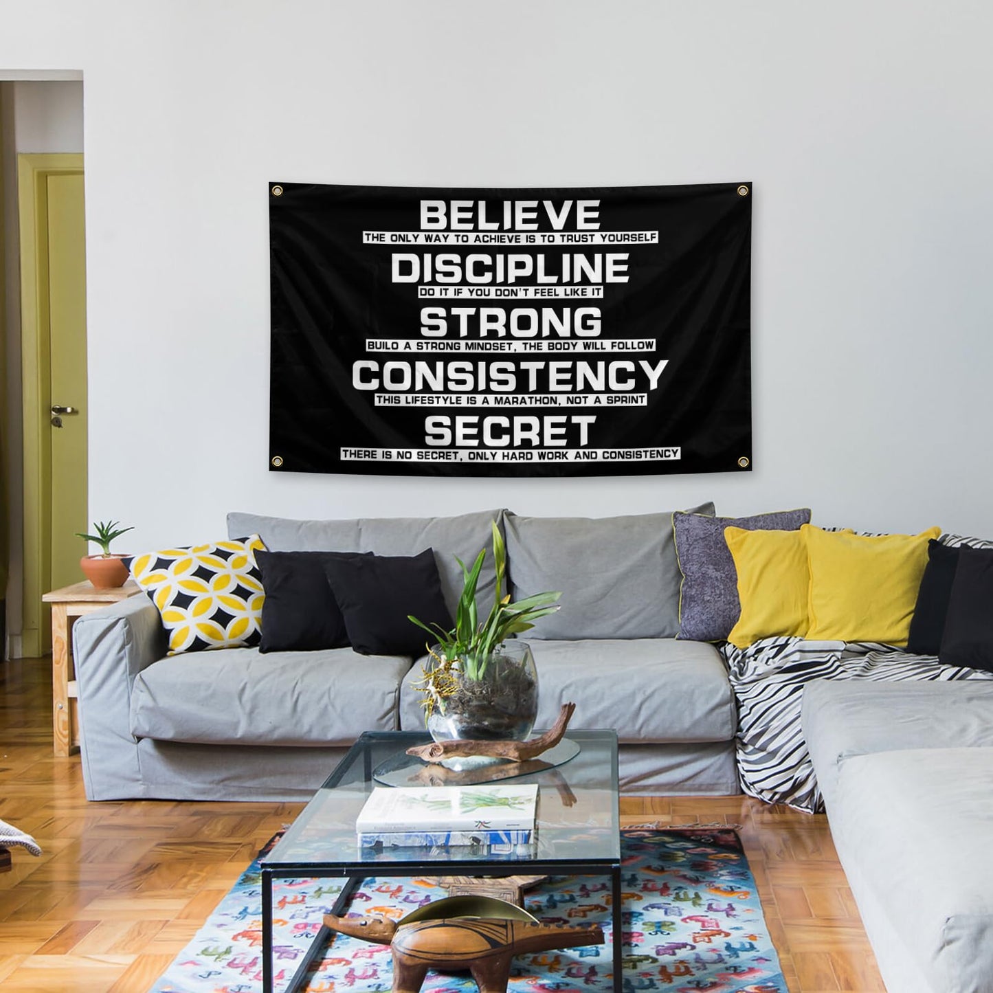 Believe Discipline Motivational Flag 3x5 Feet with 4 Brass Washers for College Dorm Study Man Cave Gym Office Bedroom Motivational Wall Decor. (Discipline Motivational Flag)
