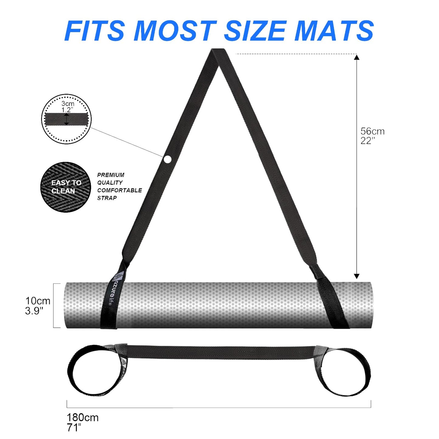 A AZURELIFE [MAT NOT Included] Yoga Mat Sling, Yoga Mat Straps for Carrying, Easy-Cinch Yoga Mat Holder Strap