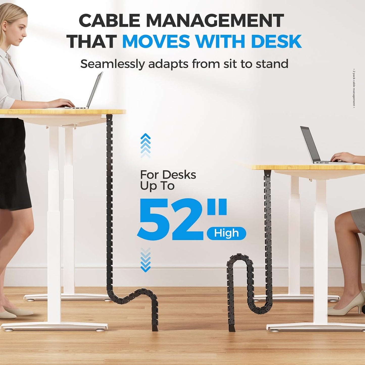 Cinati 52 Inch 2 Vertebrae Cable Management, Black Under Desk Vertebrae Cable Management Kit, Adjustable Length Wire