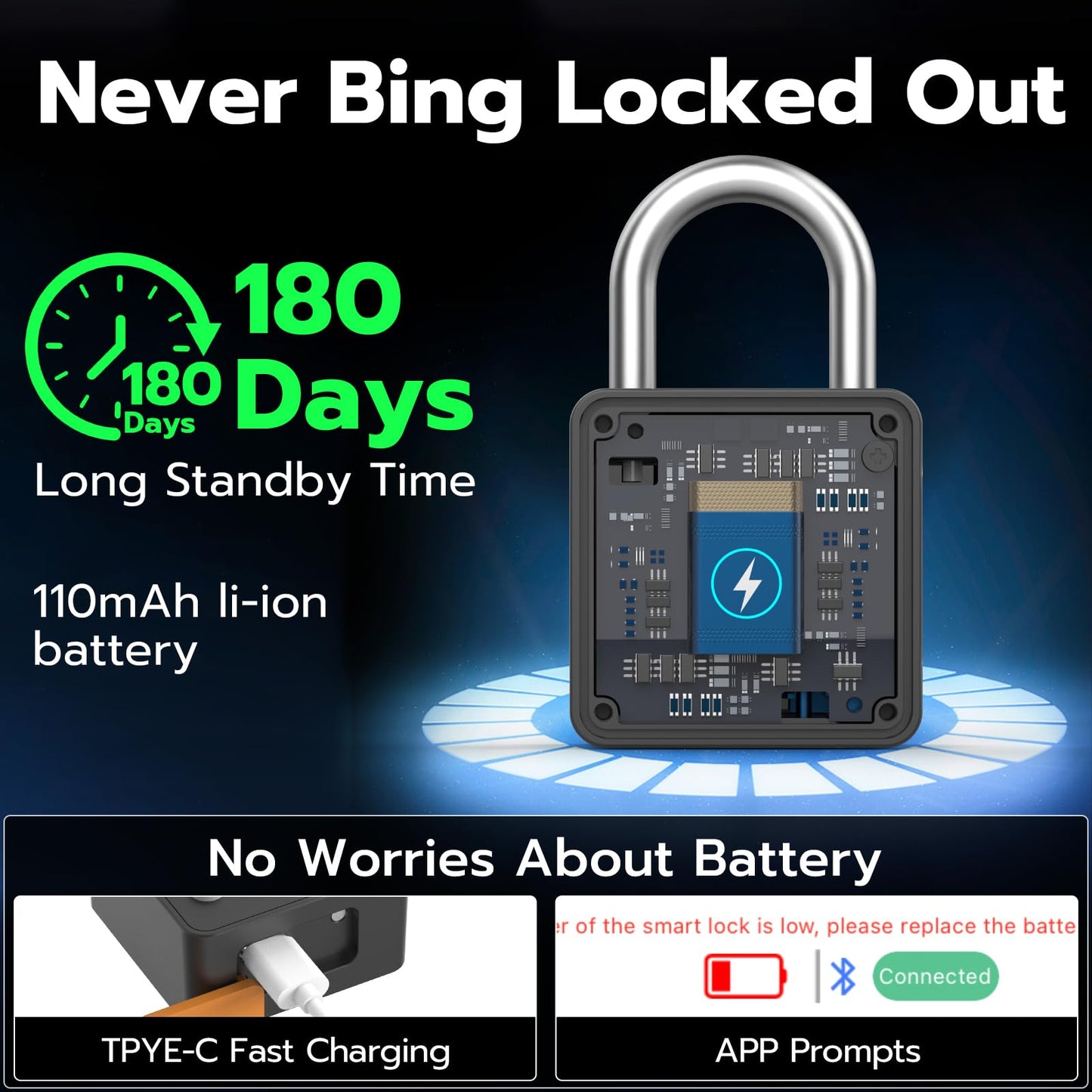 Foxlock Smart Locker Lock, Fingerprint Keyless Biometric Padlock, Weatherproof Biometric Combo Lock with Bluetooth APP, Smart Combination Pad Lock Storage Unit Outdoor Fence Gate Shed