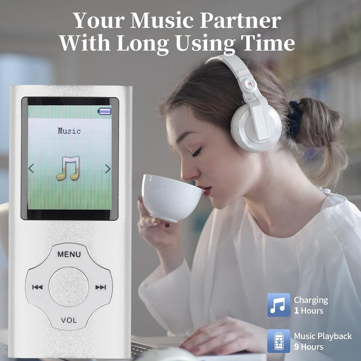 Bewinner MP3 MP4 1.8 inch MP3 128GB Music Player with HiFi Speaker, Color Screen Player, Supports Expansion, E Book