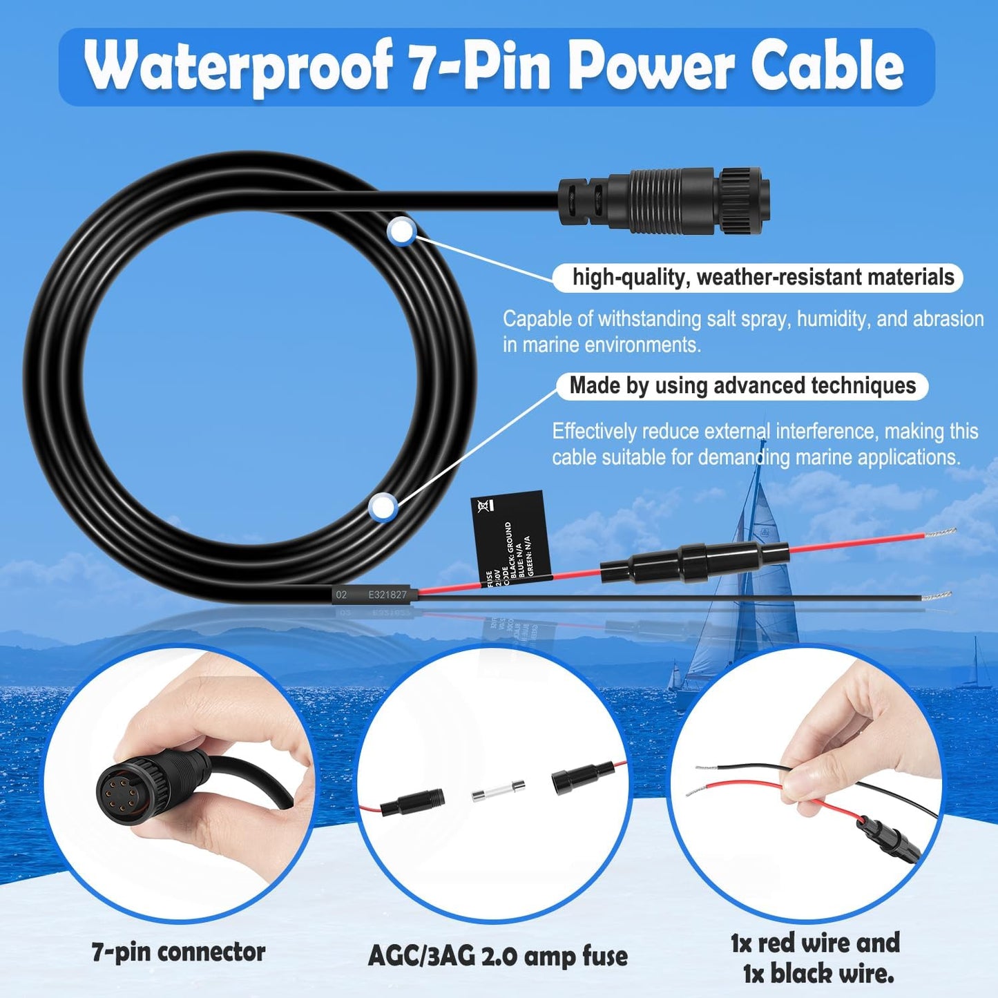 johntruck 010-10553-00 7-Pin 10 Power Cable, Power Cord Fit for Garmin GMS Network Port Expander, Waterproof/Stable