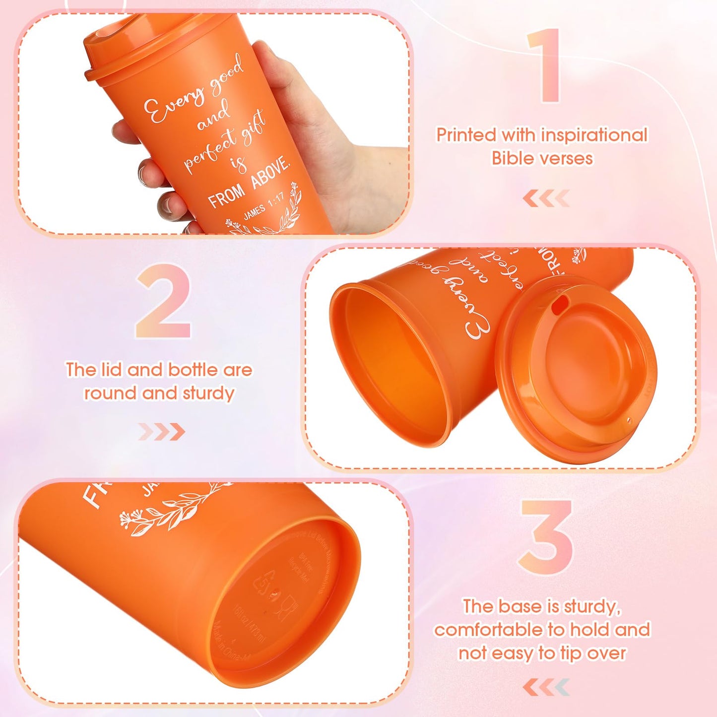 Skylety 20 Pack Christian Gifts for Men Women 16oz Reusable Bible Verse Tumbler Bulk Plastic Coffee Cup with Lid Inspirational Religious Church Gift for Mother Father Birthday (Multicolor)