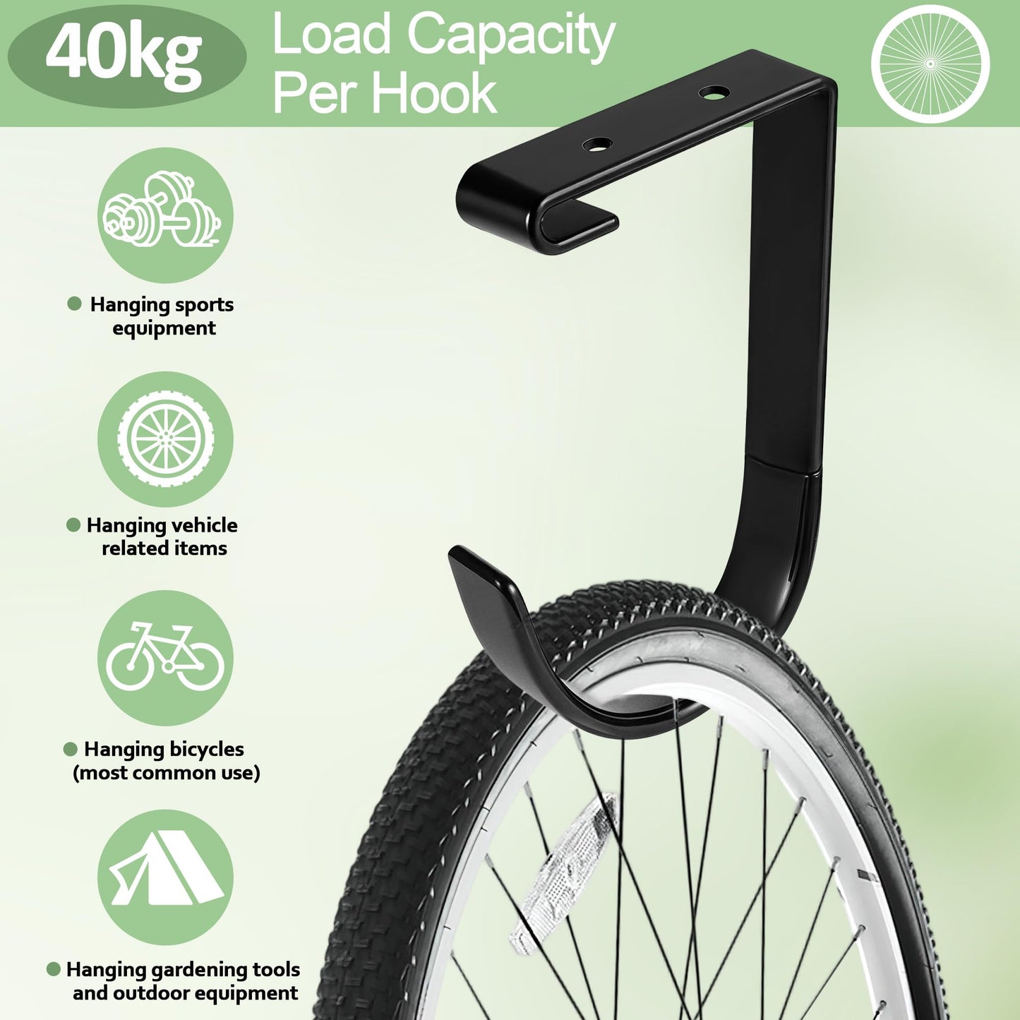 2 Pack Extra Large Bike Hooks for Garage, Bike Hanging Hooks 88lb Heavy Duty Ceiling Mount Storage Hooks for Bikes and Skis with Rubber Coated Anti Slip Black