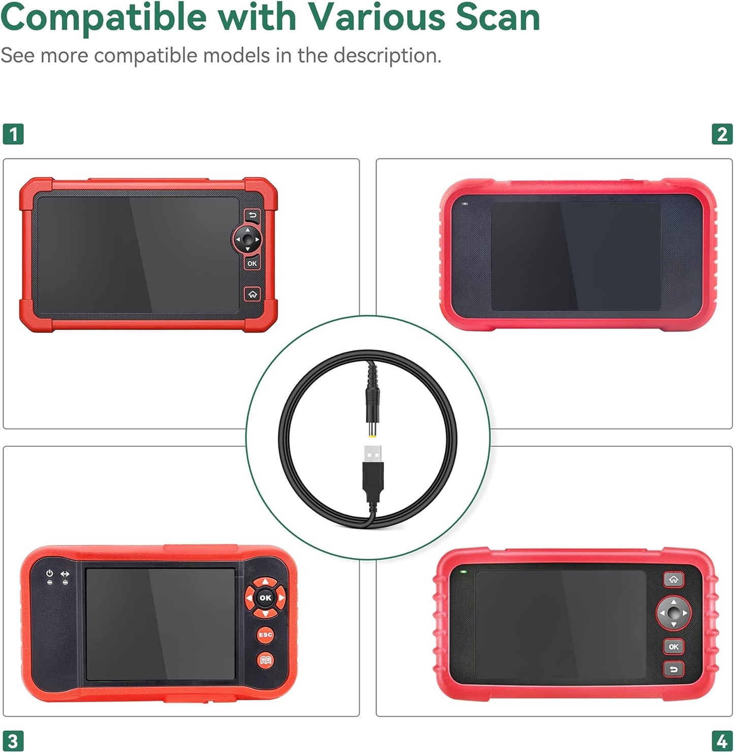CRP123X CRP129X CRP123E CRP129E FITE ON USB Charging Cable Cord Replacement for Launch Diagnostic Scanner Tool