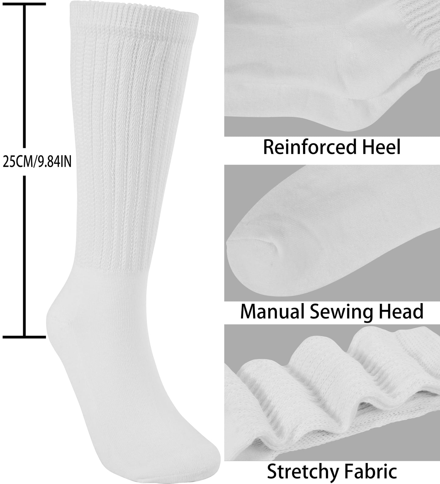 BomKinta Crew Slouch Socks Women Retro Scrunch Short Sock Soft Solid Ankle Socks Gift Size 5-11 3 Pair Black White Grey