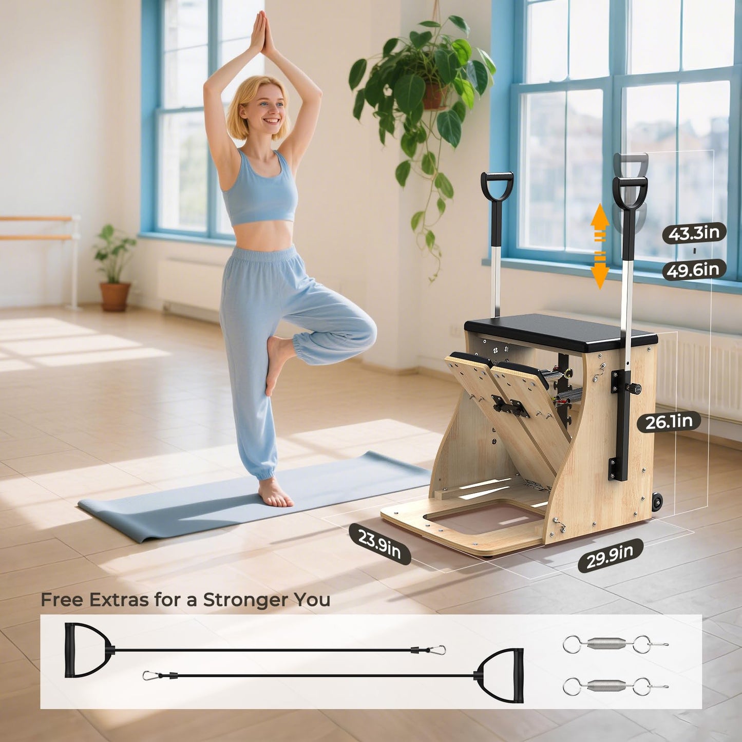Holymuss Pilates Chair with Handles, Upgrade Split Pedals & Resistance Bands - Professional Adjustable Fitness Chair for Home, Studio & Gym Use - Customizable Resistance Levels