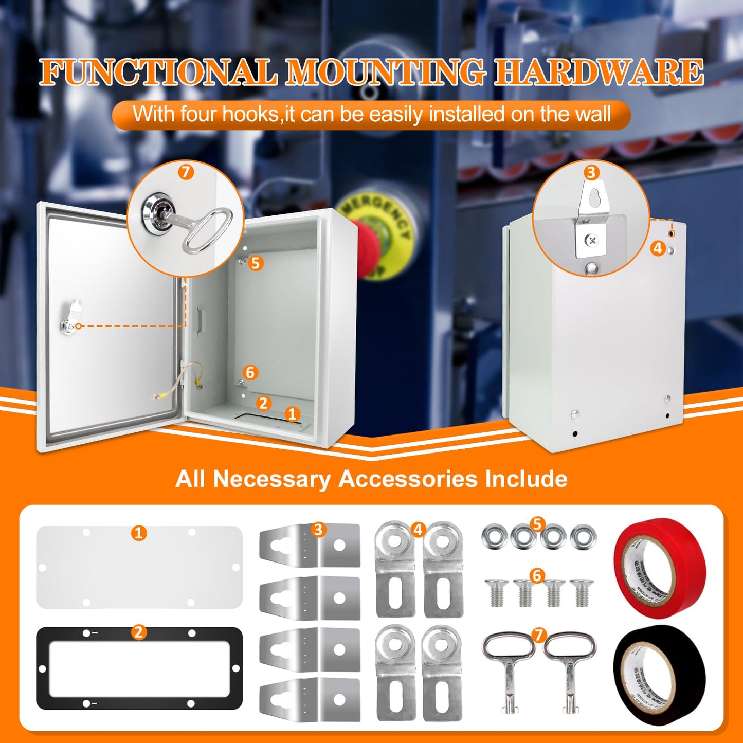 Kinchoix Outdoor Electrical Box 24 x 16 x 10'' Nema 4X Enclosure Waterproof Junction Box Electrical Enclosure Lockable Weatherproof Enclosure Box
