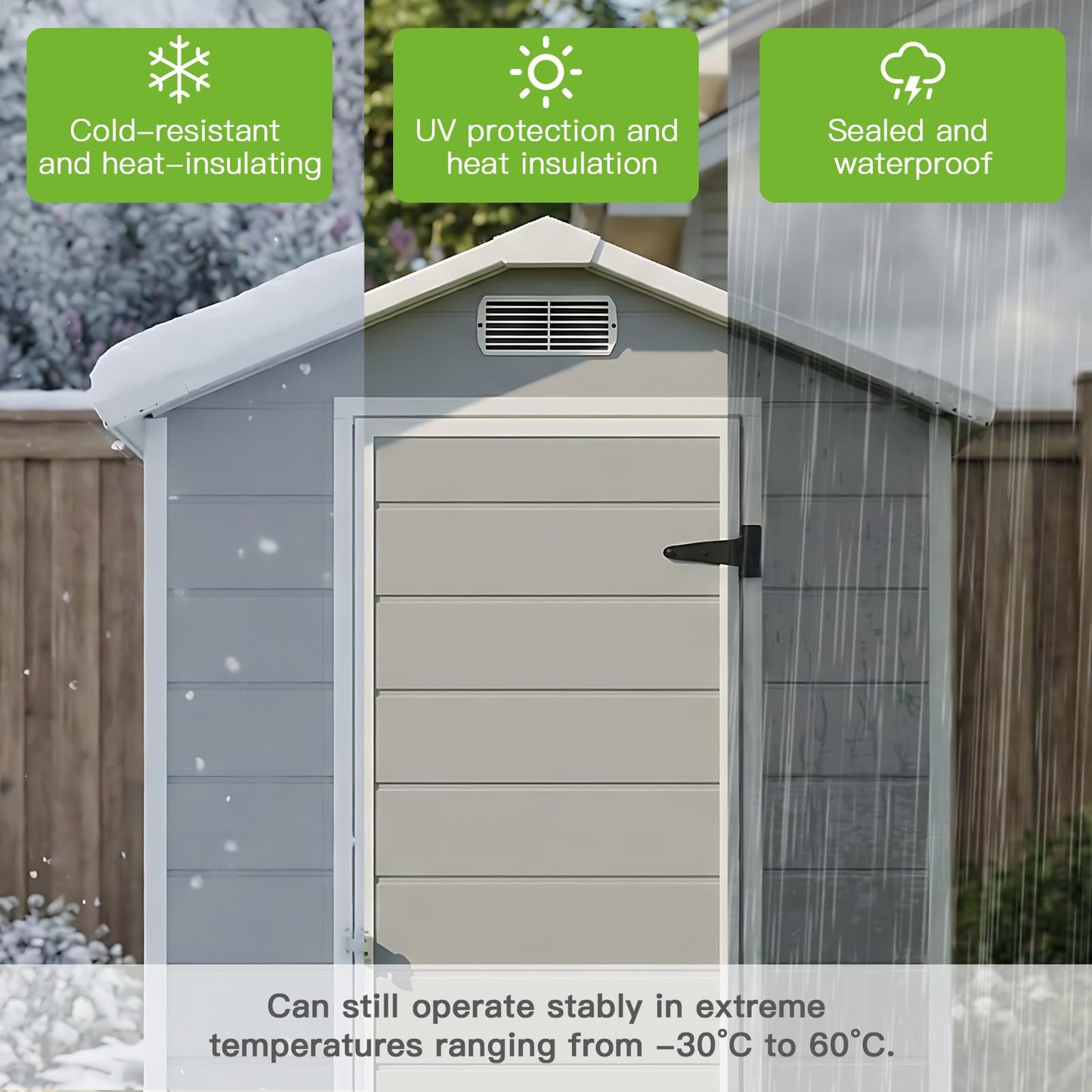 4x6 FT Outdoor Storage Shed with Floor & Window, All-Weather Resin Garden Tool Shed, Waterproof Plastic Garden Shed with Lockable Door, Vents & Roof Rainwater Drainage for Backyard, Garden, Poolside