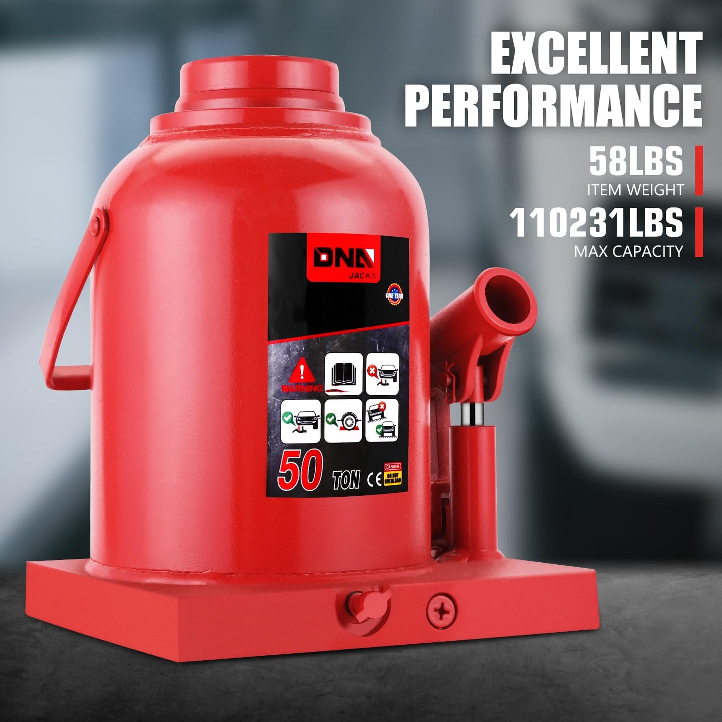 DNA Motoring 50 Tons / 110231 lbs Lifting Automotive Welded Hydraulic Bottle Jack for Repair Vehicle, Pickup, Truck, w/Manual Handle, Red,TOOLS-00365