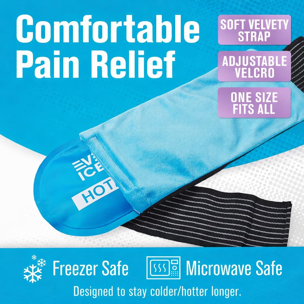 Gel Ice Packs for Injuries Reusable, Hot & Cold Gel Wrap (4 Pack), Adjustable & Flexible, Long Lasting Instant Compression for Back, Knees, Shoulders, Elbows, Neck, Foot & Ankle