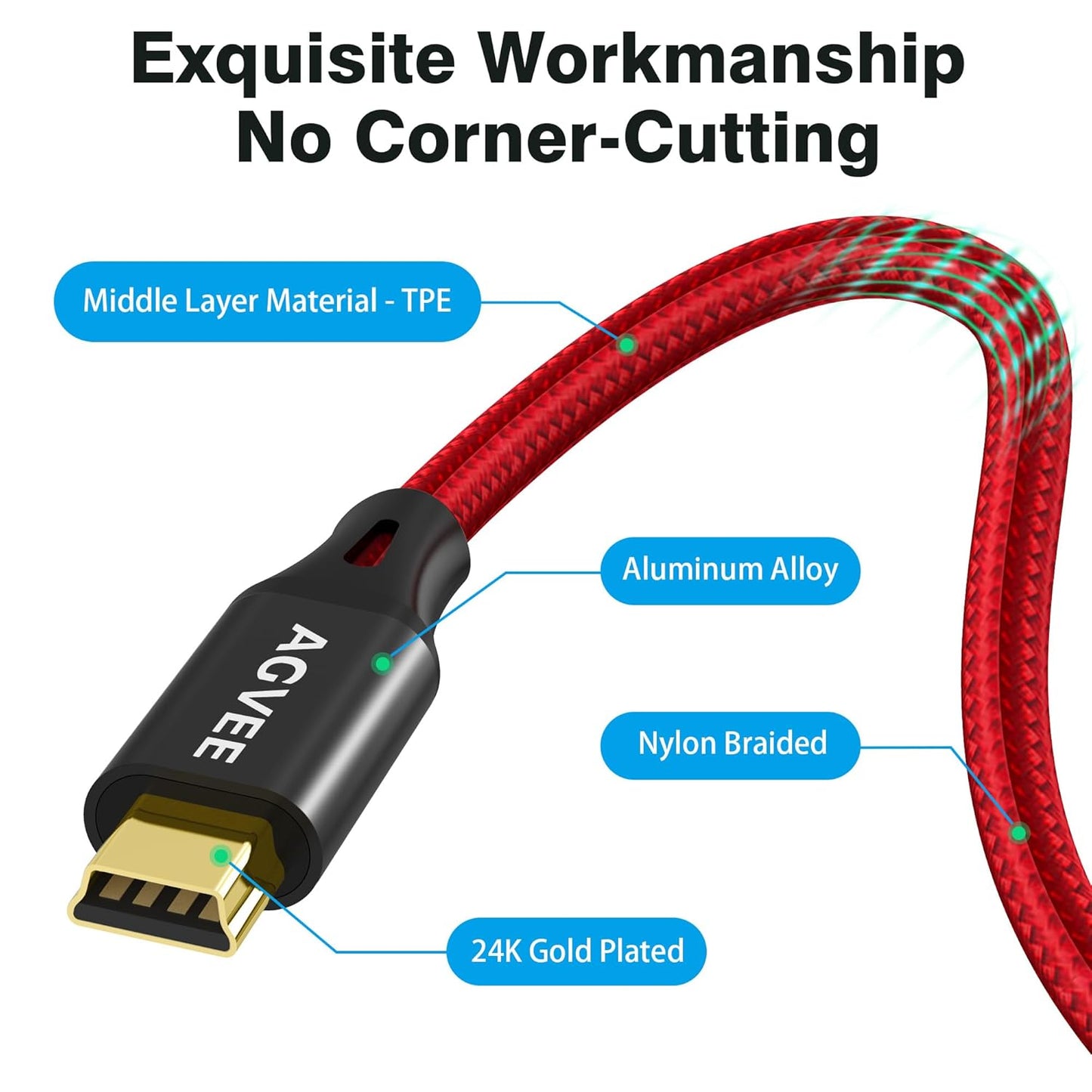 3.3ft TI-84, 4 3 2 PS3 AGVEE Mini USB Cable, Braided Durable USB-A to Mini-B Charger Charging Cord for Garmin GPS
