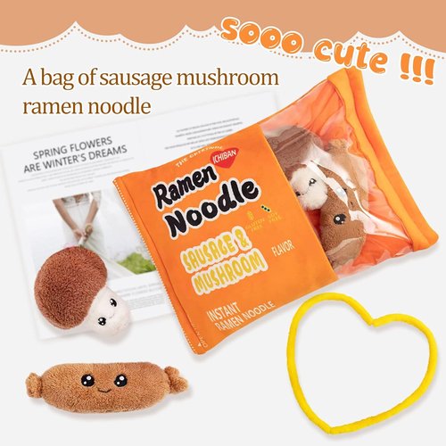 Nenalayo Plush Pillow - Cute Sausage Mushroom Ramen Noodle Toy | Removable Fluffy Stuffed Doll for Kids