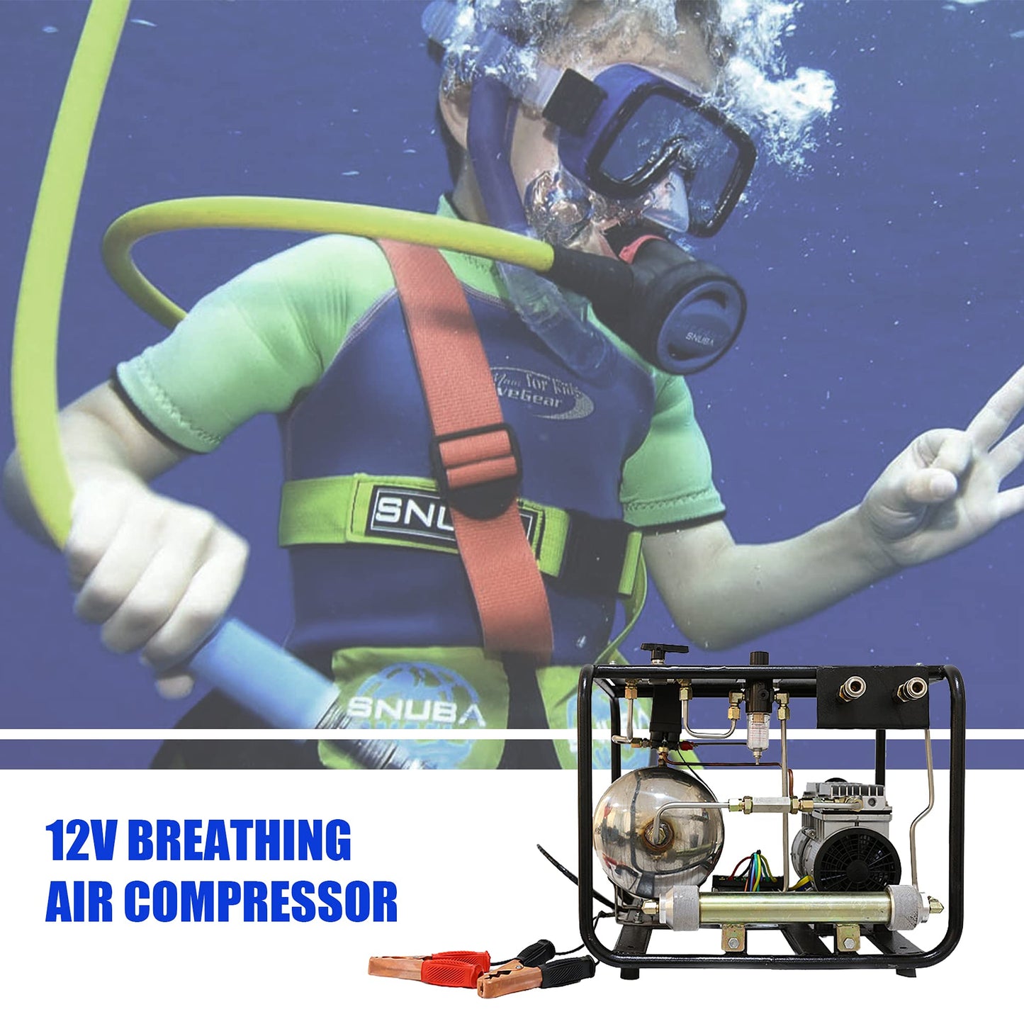 HPDMC Oil-free Dive 12V 550W Air Compressor System Vacuum Pump with 1x50 FT Hose & 1xRegulator / Respirator for Snorkeling Diving