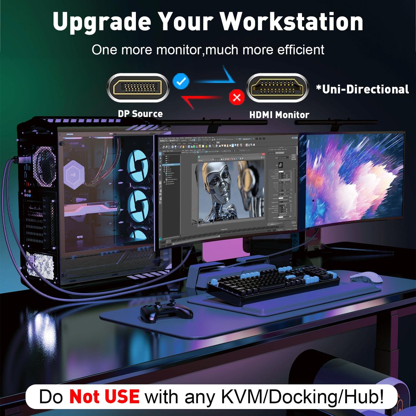 4K 6Ft, 1.2 1.4 4K@30Hz, 2K@60Hz, UANTIN DisplayPort to HDMI Cable Uni-Directional Only, DP (Source) to HDMI (Display)