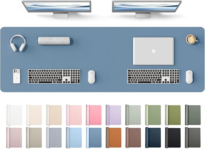 YSAGi Leather Desk Protector, Office Mat, Large Mouse Mat, Non-Slip PU Leather Blotter, Laptop Desk Mat, Waterproof Writing Pad for Office and Home(Blue, 63" x 17.2")