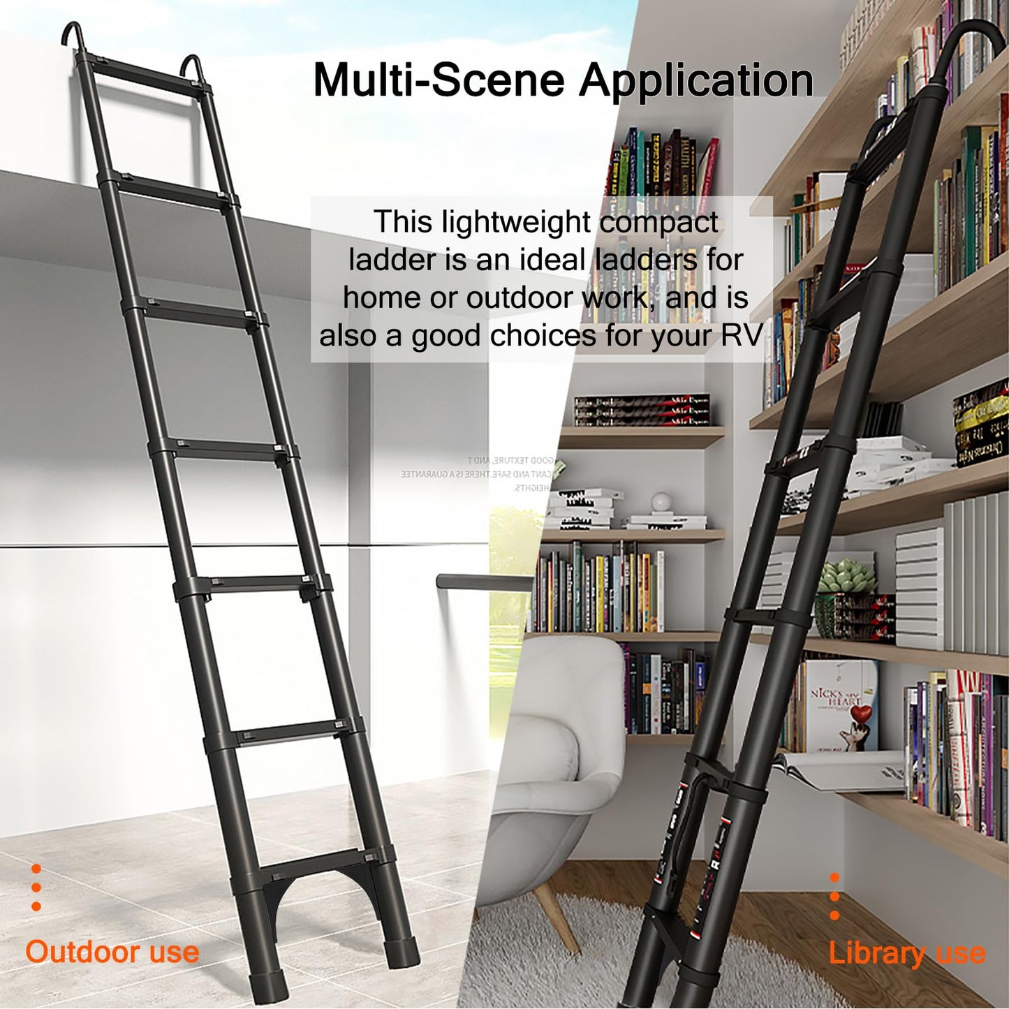 ARCHOM Telescoping Ladder 20 FT - Aluminum Telescopic Ladder with Hooks - Folding Extension Ladders for Home Work Loft Roof Attic RV Ladder with EN131 Certification - 330lbs Max Capacity (Black)