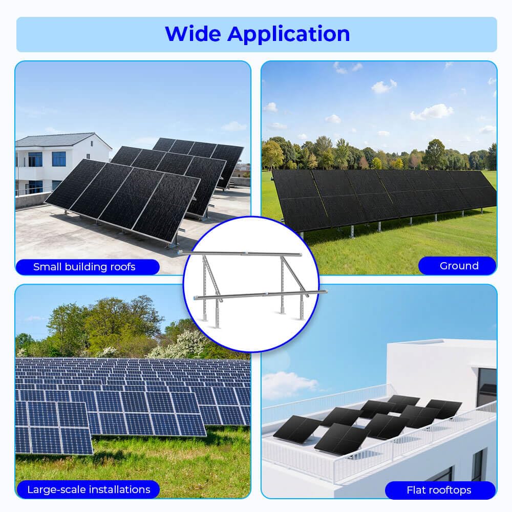 SUNGOLDPOWER Adjustable Solar Panel Ground Mounting Bracket,Expandable Mount Brackets for 2pcs 300W/450W/500W/560W/590w Panels,for Large Scale Install,Farm,Off-Grid System (Ground Mounting Bracket)