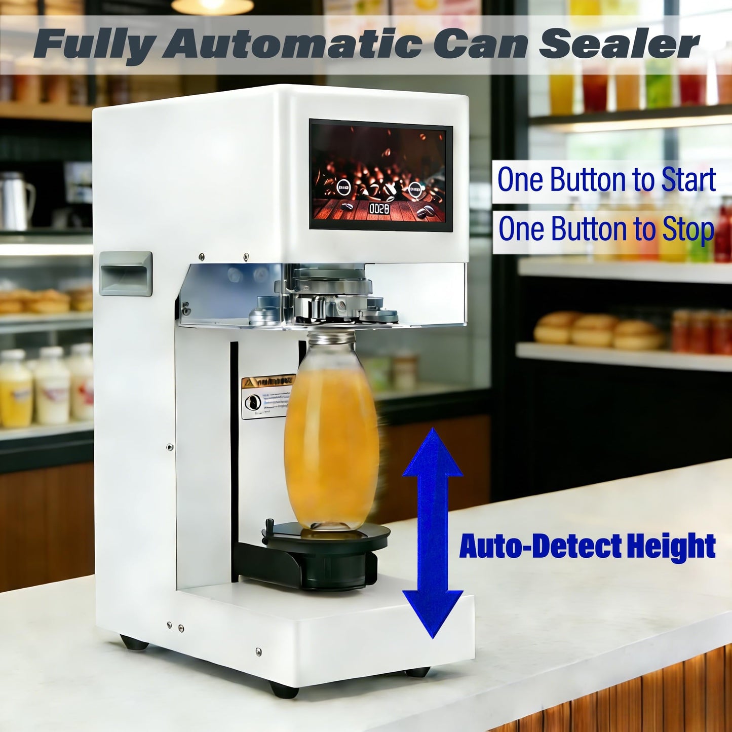 Fully Automatic Soda Can Sealer Machine, Pro Commercial Can Sealing Canning Machine, LED Touch Screen & Counter, for Aluminum/Plastic/Paper Cans/Cups, 1.2”-3.9” Dia. Lid, 1.2”-7.9” Height