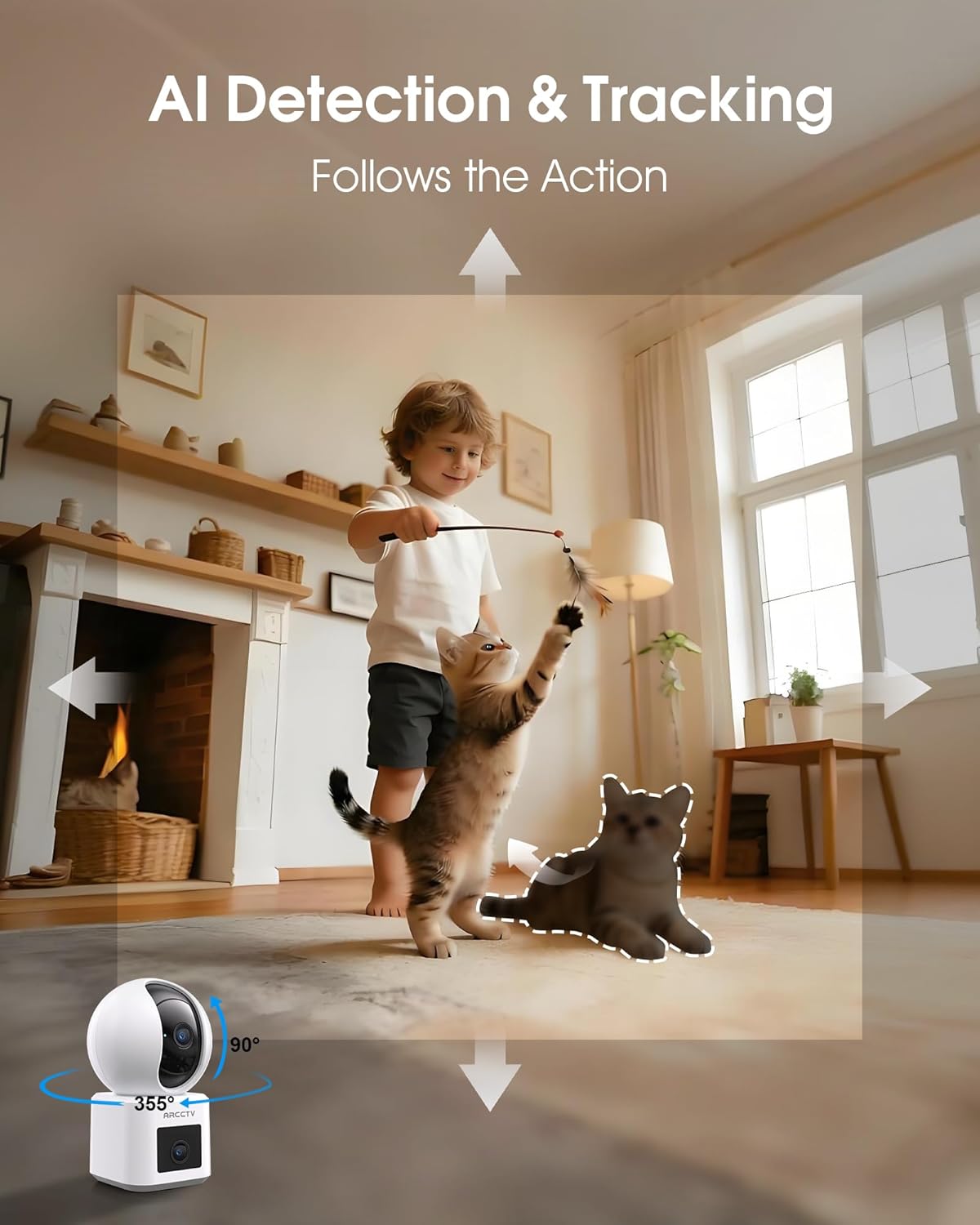 ARCCTV 2.5K 6 360 5GHz 2-Way Dual Lens Indoor Security Camera, WiFi Pet Camera with Phone App, Dog Camera for Home