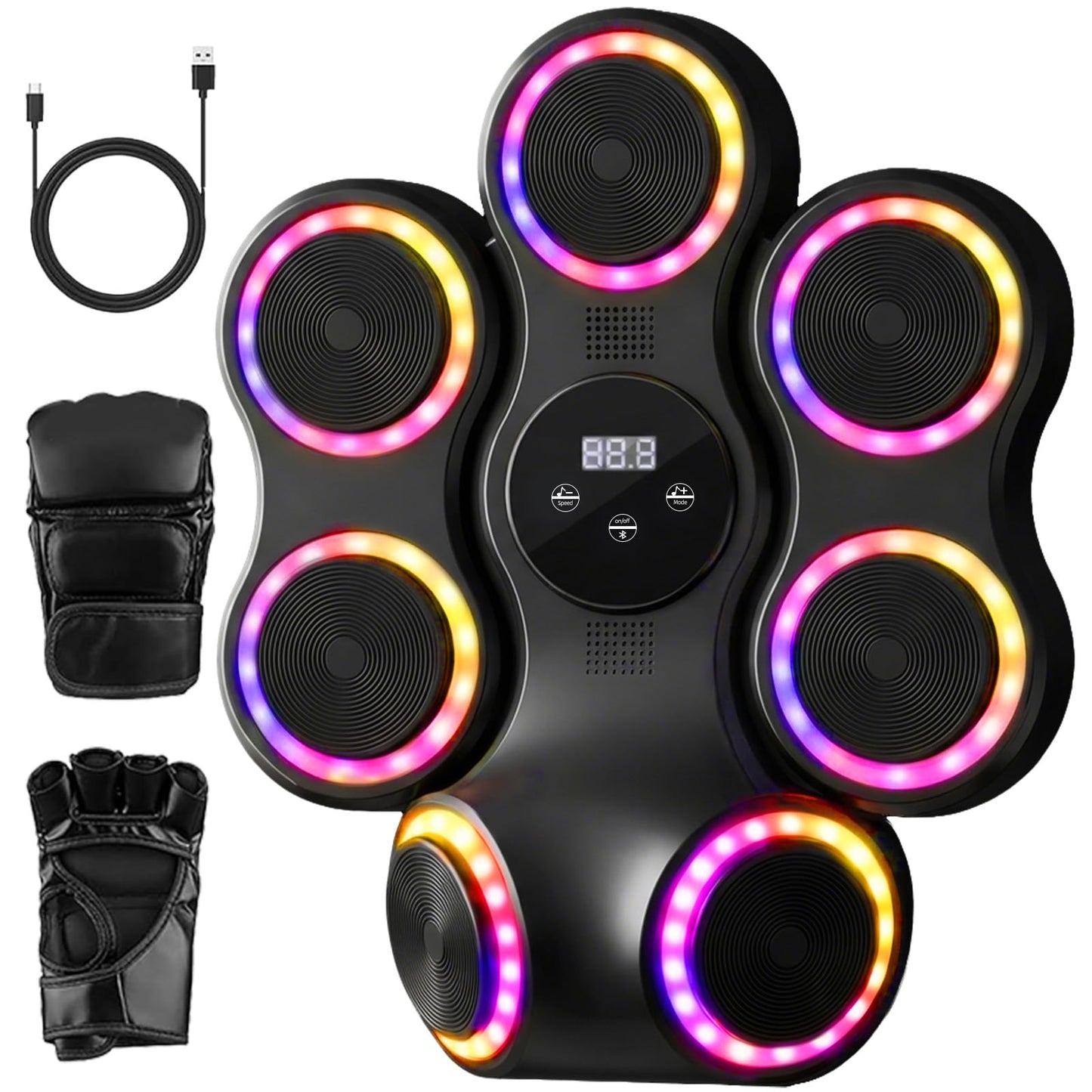 Strenellea Music Boxing Machine for Adults, Music Punching Machine with Gloves, Interactive Wall Mounted Electronic Boxing Target with 11 Modes & 9 Speeds, Gift for Men and Kid (RGB Light)