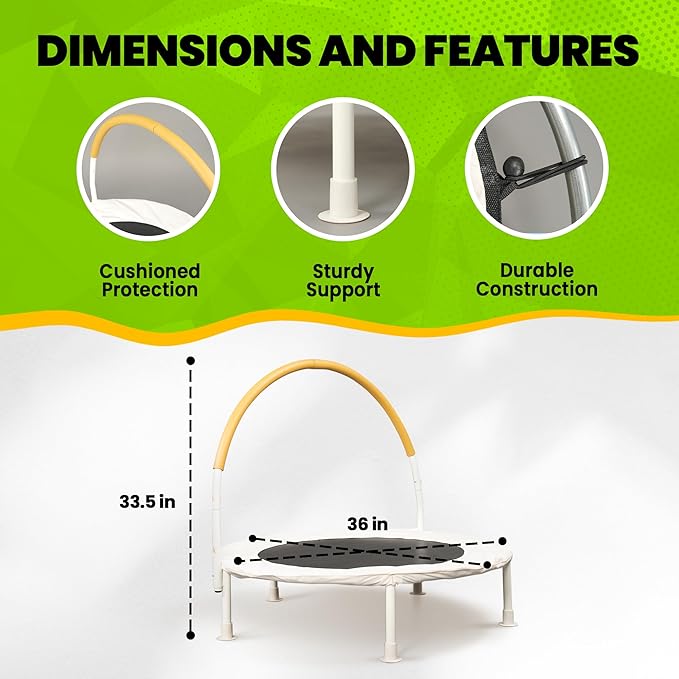 Jumpking 36 inch Indoor and Outdoor Toddler Trampoline with Bungie Cords, Powder Coated Rust Resistant, Perfect for Families with Young Children