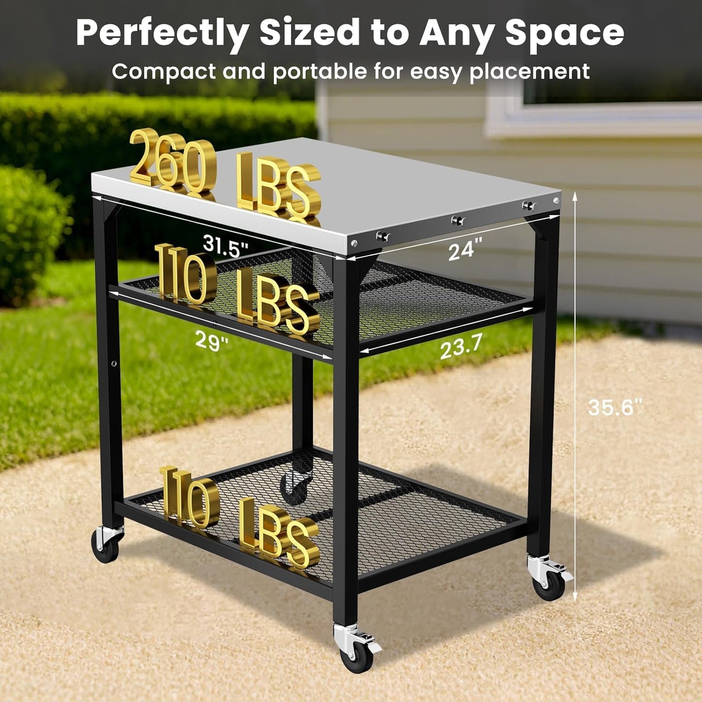Hisencn Pizza Oven Table Cart for Ninja Woodfire, Blackstone, Cuisinart Pizza Oven, Outdoor Grill Cart, Stainless Steel Portable Grill Tables Grill Stand, Modular Table, Food Prep Carts with Hooks