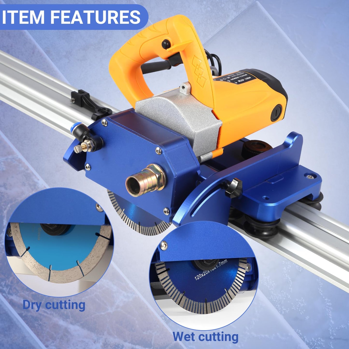 Electric Orbital Tile Cutter, 2300W Angle Grinder 8000RPM, 71" Cutting Length, Wet & Dry Blades, Bevel & Chamfer, Dual 1.05m Tracks with Suction Cups & Clamps, Water Pump & Tool Bag