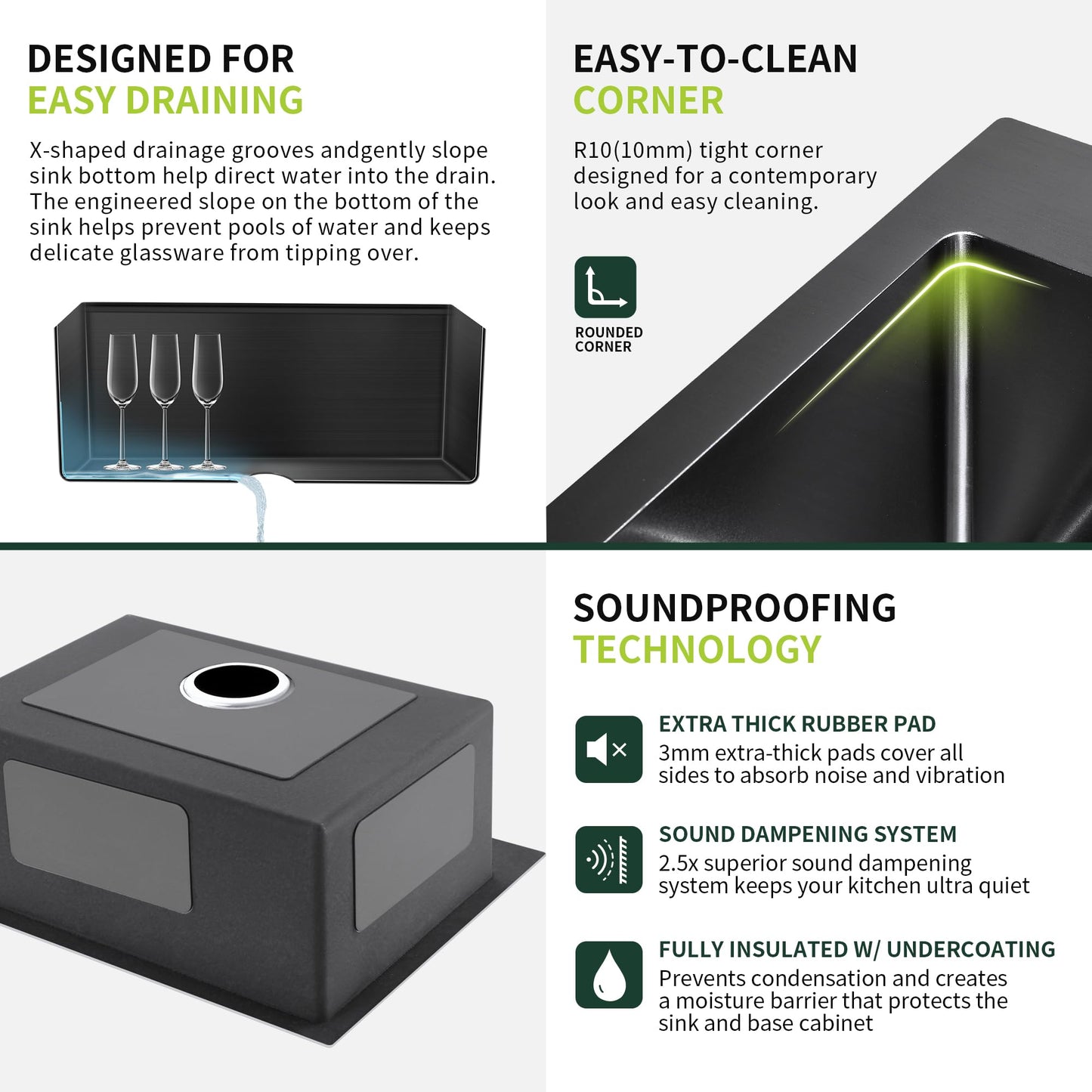 Drop-In Deep Laundry Sink 25 x 22 inch Black, SINKVINE Single Bowl Nano Stainless Steel Kitchen Sink for Outdoor and Indoor Top Mount, with Drain Strainer, Bottom Grid, Roll-up Drying Unit, Dark Gray
