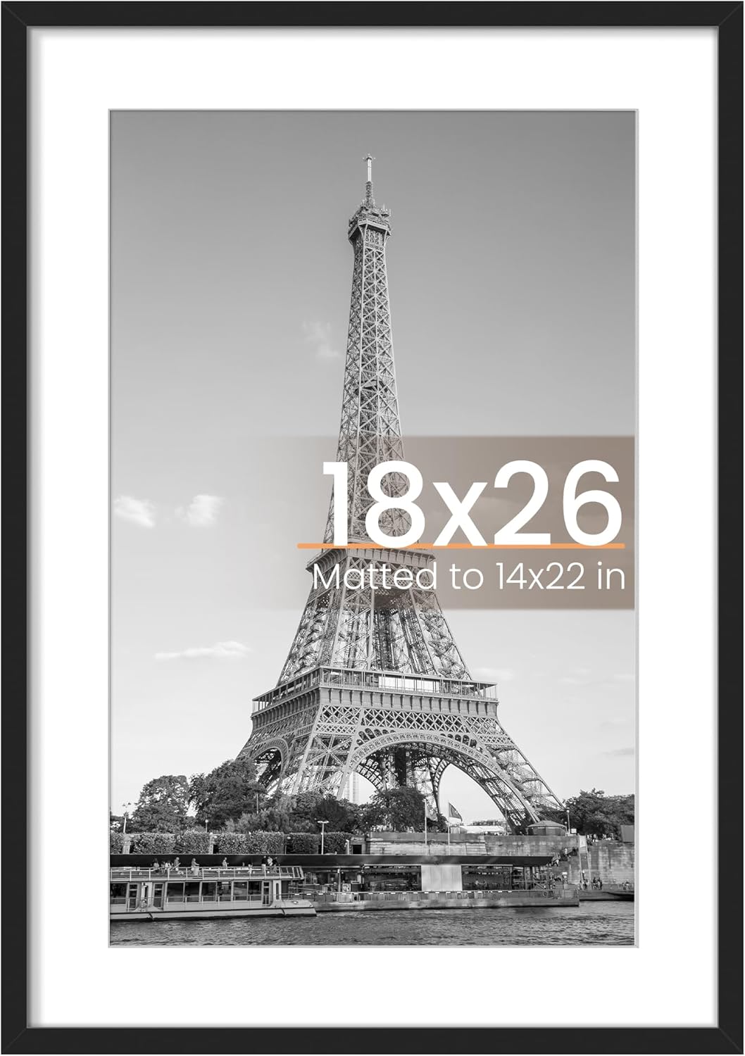 Upsimples 18x26 Picture Frame - Versatile Display for 14x22 Photos with Mat or 18x26 Without - Black, 1 Pack