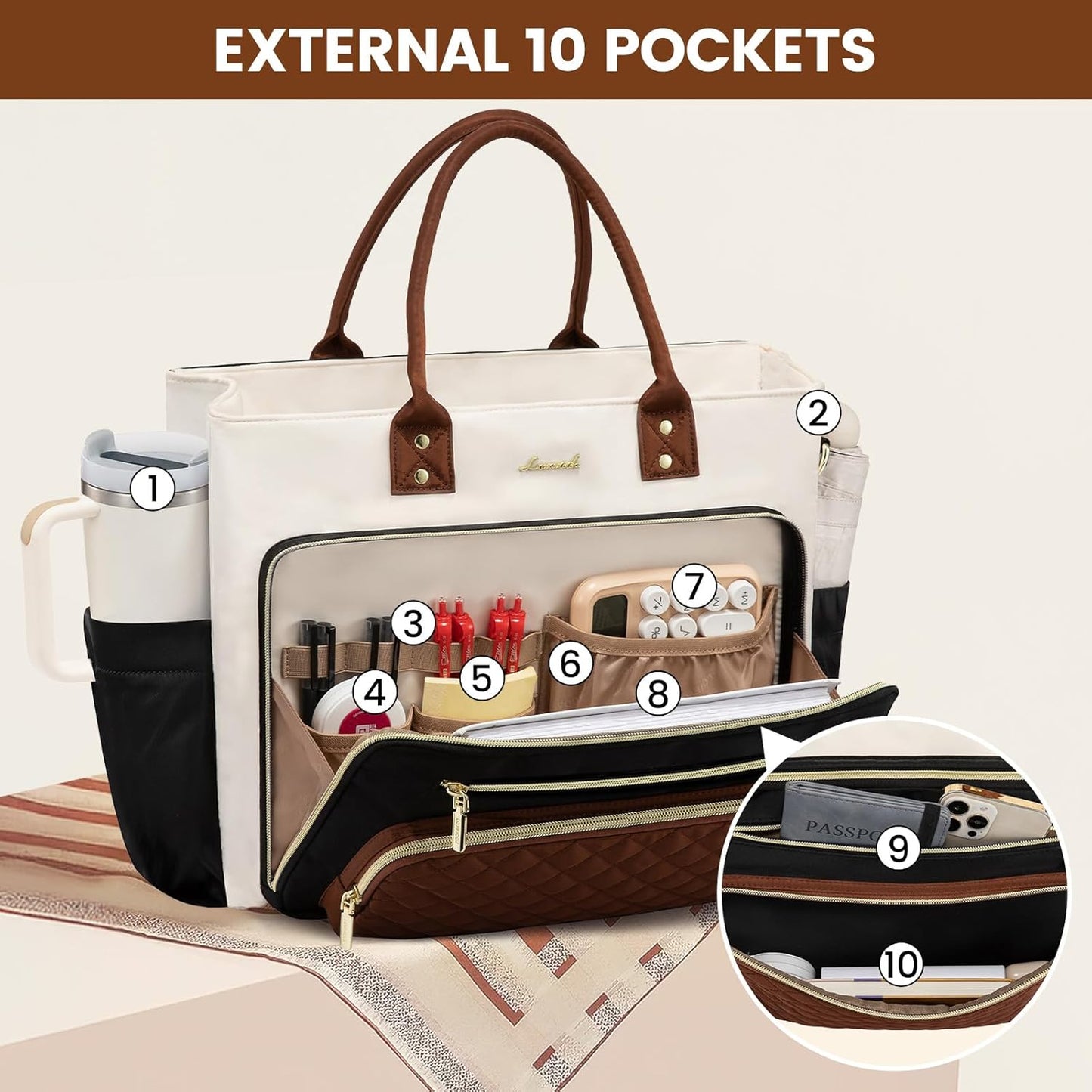 LOVEVOOK 15.6 Inch Teacher Tote Bag for Women Work, Laptop Bag With Large Cup Holder, Nurse Bags Professional Briefcase