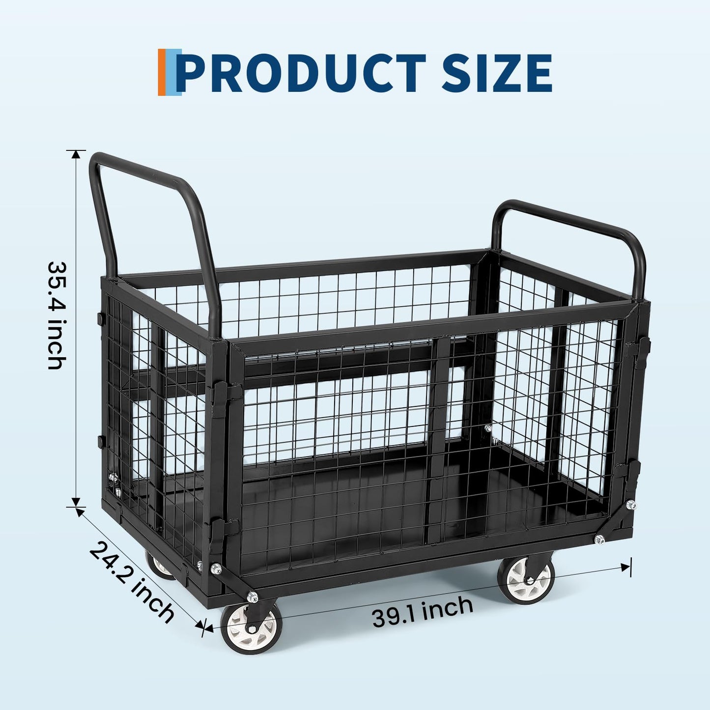 Garvee Heavy Duty Platform Truck Cart with Cage,39 x 24in Hand Moving Cart 2000LBS Capacity Multi-Functional Cage Carts with Basket for Warehouse Luggage Moving,Black