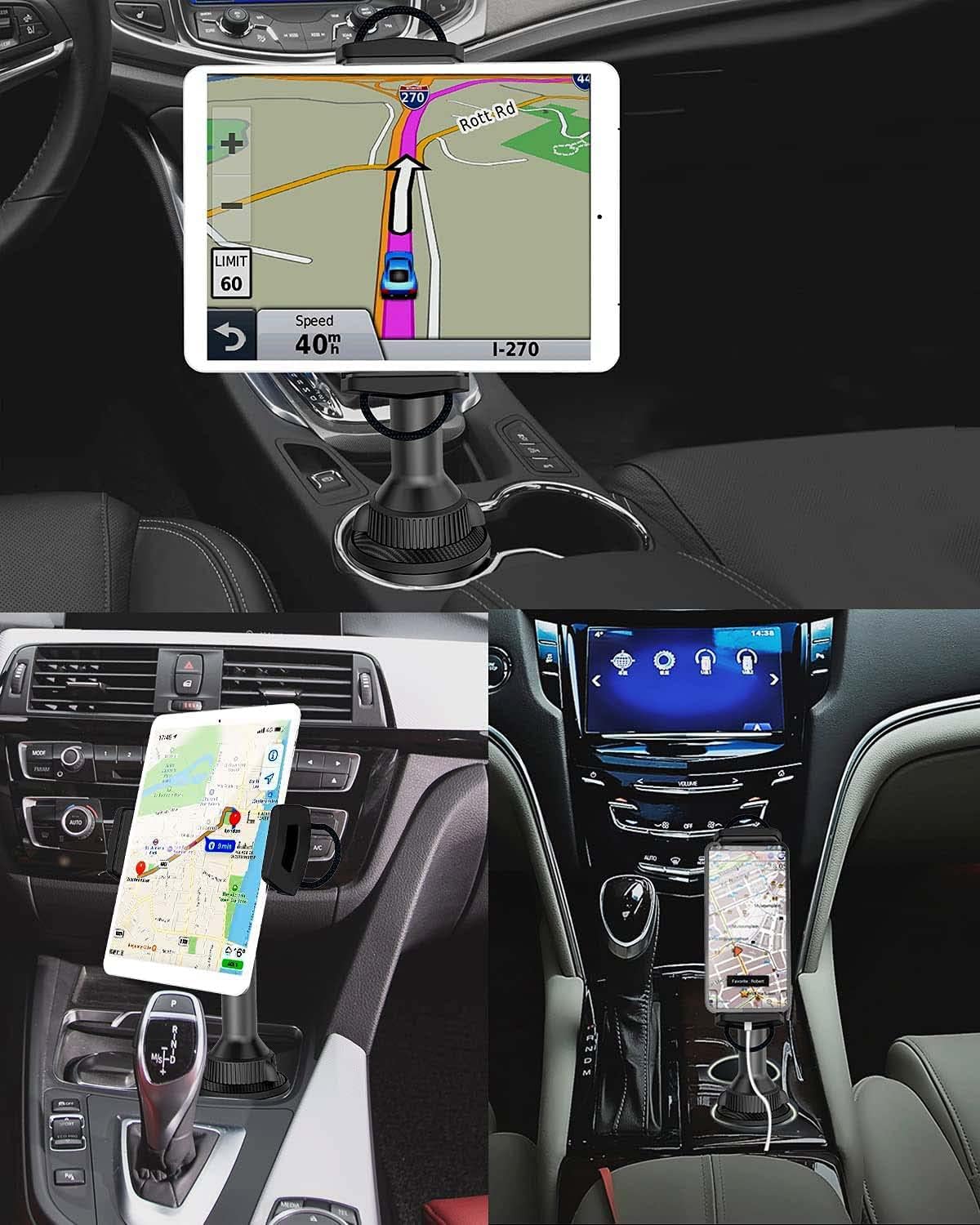 APPS2Car 4.7-13" Solid Cup Holder Tablet Mount for Car, Adjustable Height iPad Car Mount for Truck Low Profile Road