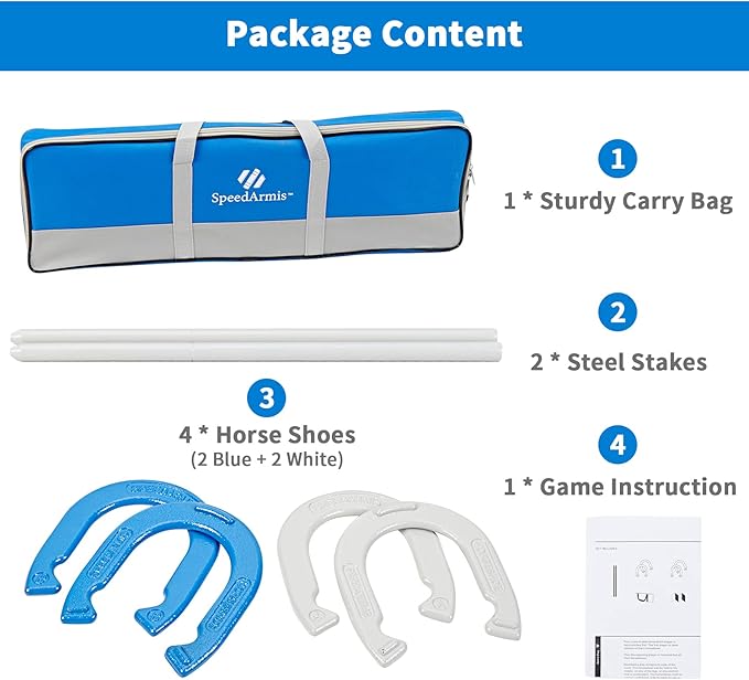Horseshoes Outside Game Set - Universal Size Lawn Horseshoes Outdoor Games for Parties Beach Backyard, Includes 4 Horseshoes, 2 Steel Stakes and Durable Carrying Bag