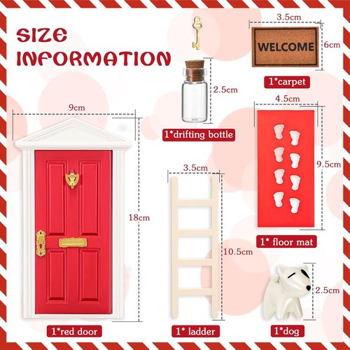 Christmas Elf Miniature Wooden Tooth Fairy Door Kit - Magical Red Fairy Door Set for DIY Room Decor | 18.5cm