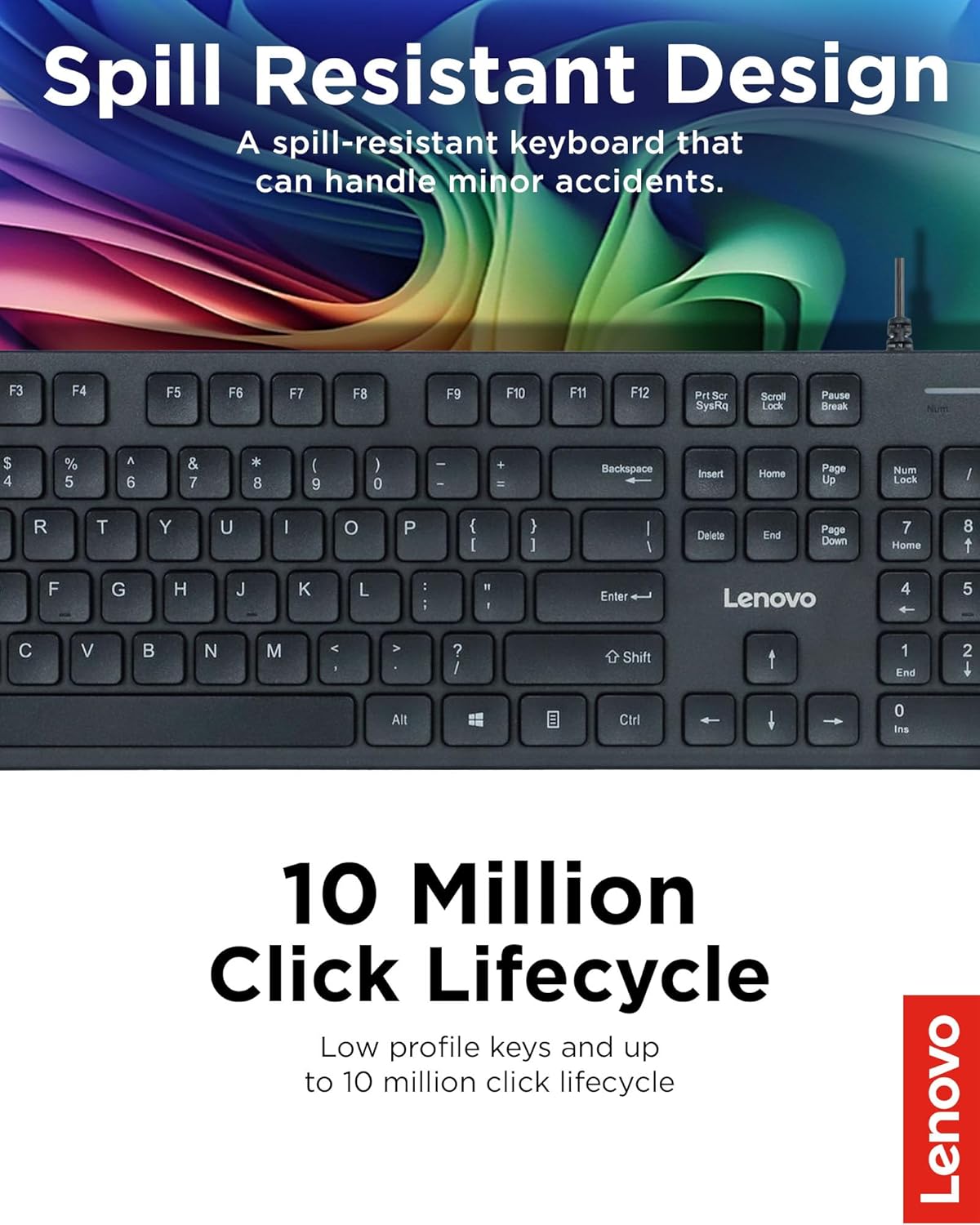 Lenovo 305 Wired USB-C Keyboard with Numeric Keypad, Full Size Keyboard, Slim Design, Black, USB-C Connectivity