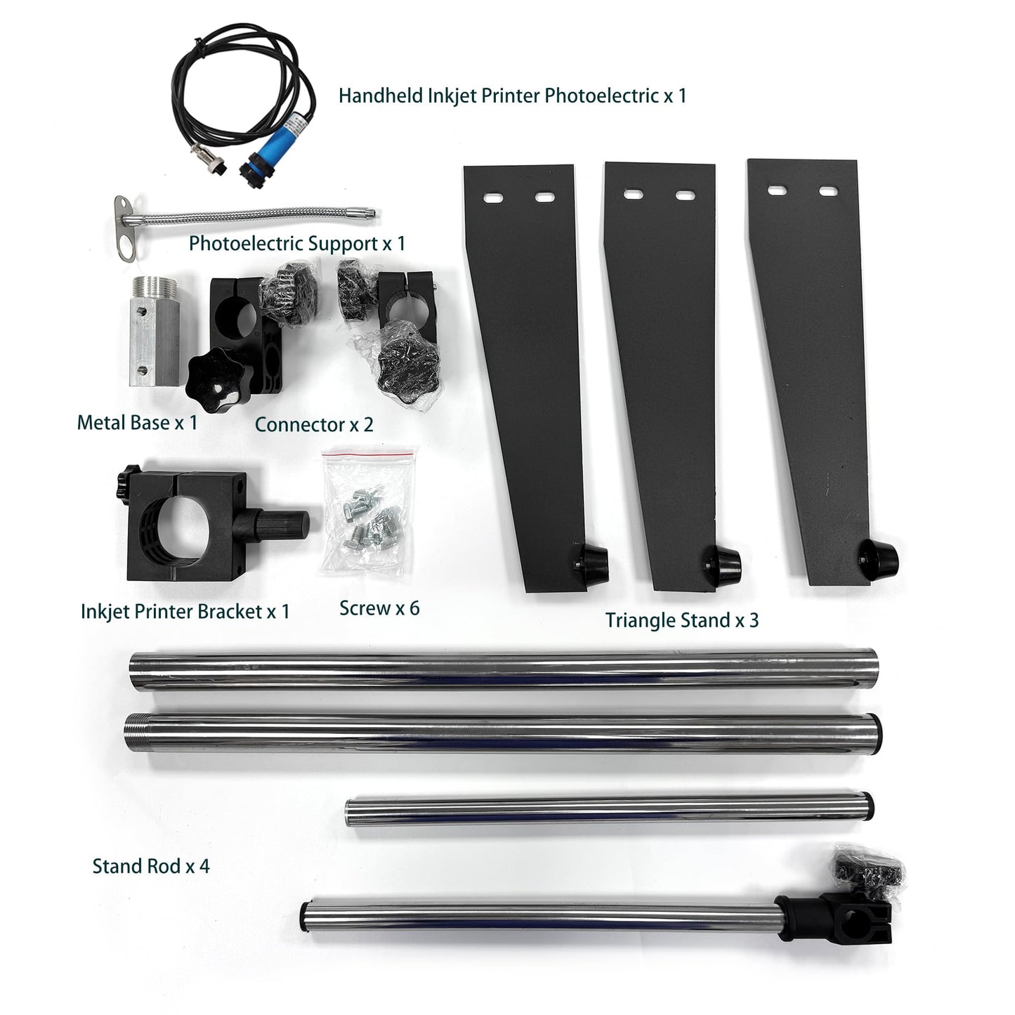 Phezer Handheld Inkjet Printer P16 with Adjustable Holder Stand for Automatic Print, with Solvent 0.5 Inch Nozzle Ink Cartridge, for QRCode Barcode Production Date Time Logo Batch Number Print